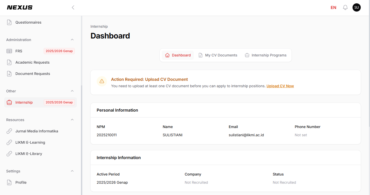 Login form on initial page