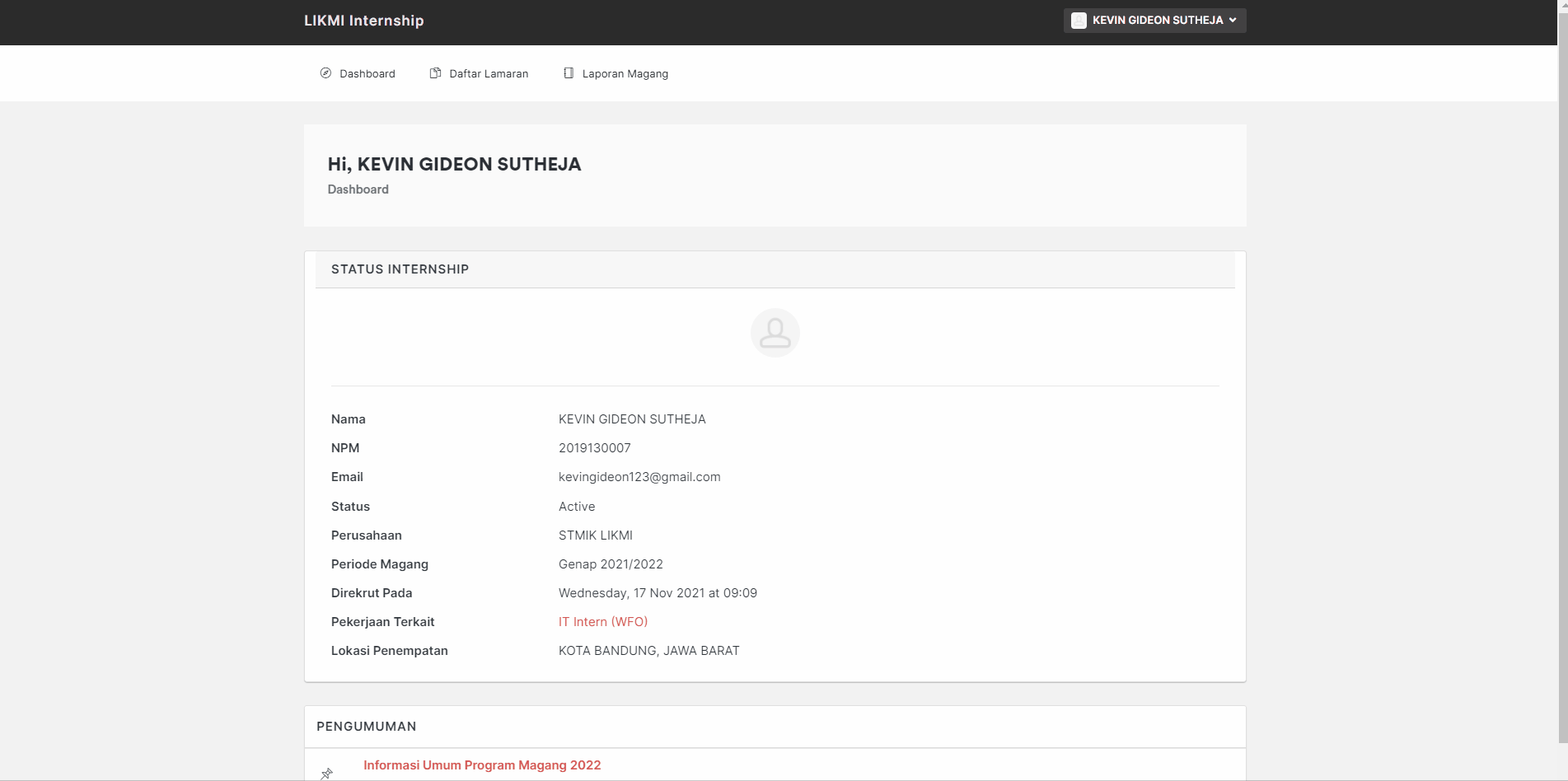 Login form on initial page