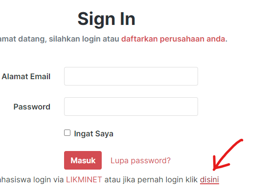 Login form on initial page